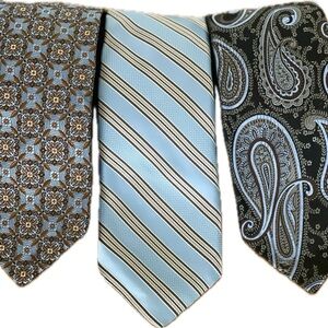 Robert Talbott Set of 3 Blue Brown Black Hand Sewn Silk Ties